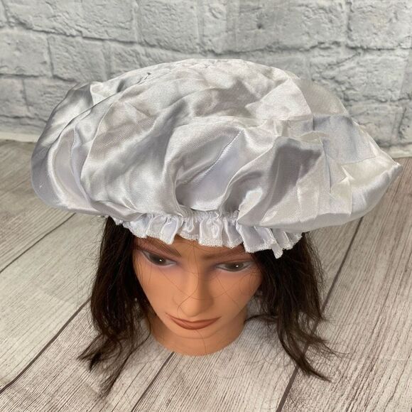 Women’s satin night cap w/elastic band white one size - Picture 3 of 6